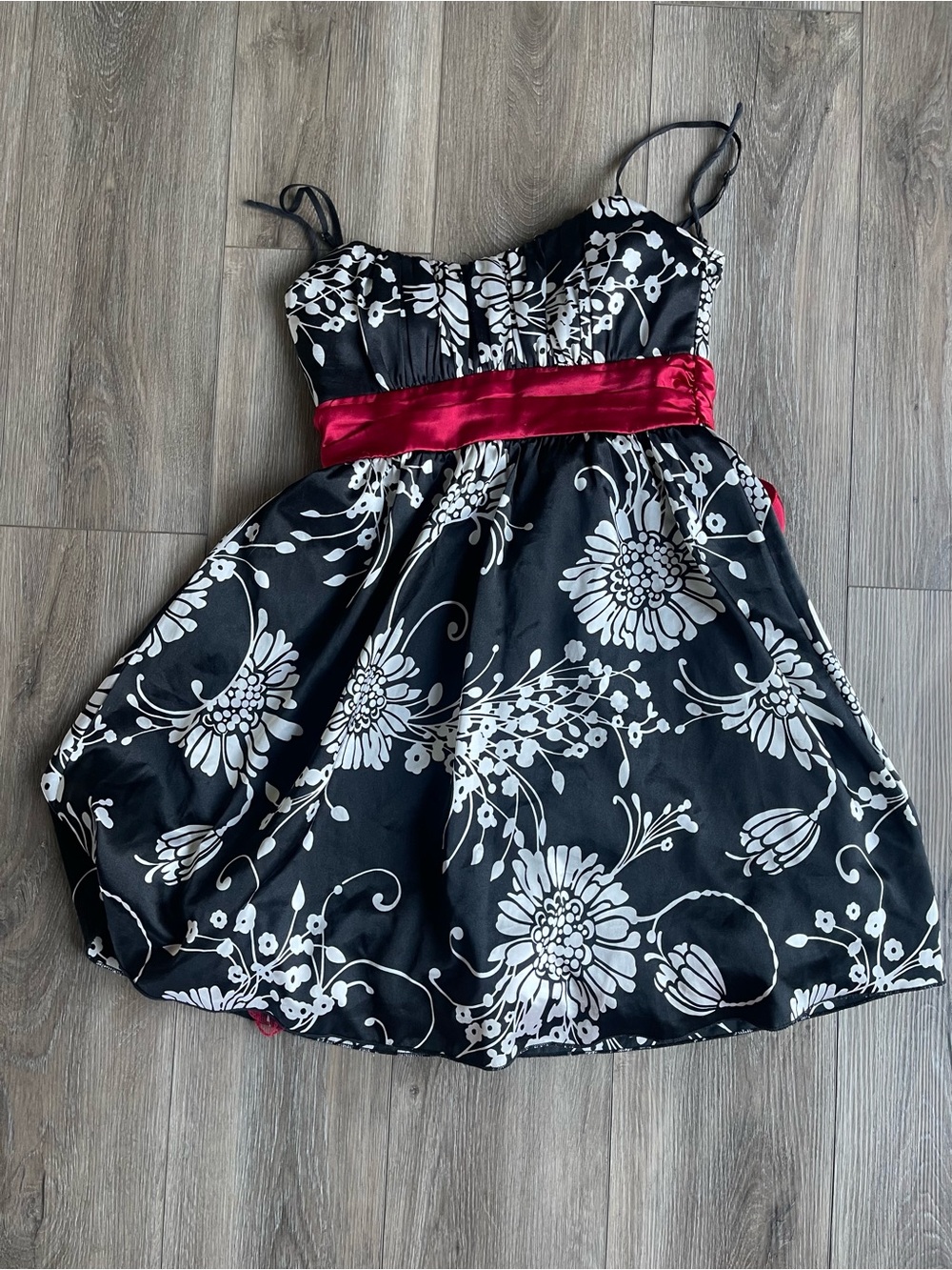 Ruby Rox Black and White Floral Satin Cocktail Dress -S